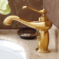 Factory price luxury bathroom design lavatory faucet,Ti-PVD finish single hole golden faucet,royal basin gold faucet