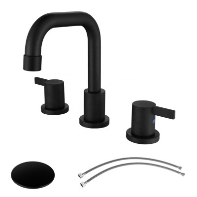 New Design Dual  Handle Widespread Bathroom Mixer Faucet , Matt Black Finishing  Lavatory Basin Faucet ,Black Faucet